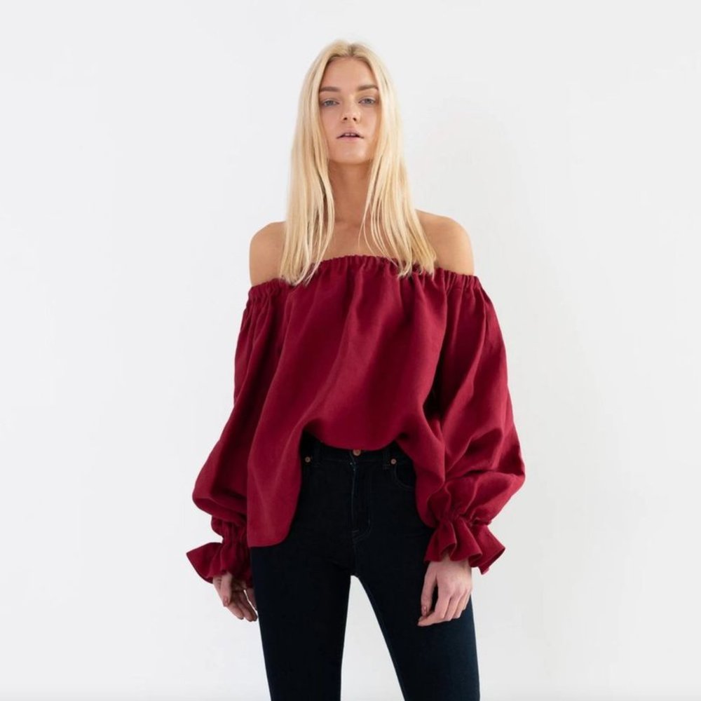 Off The Shoulder Linen Top Linen Blouse / Handmade Clothing Love & Confuse Alice